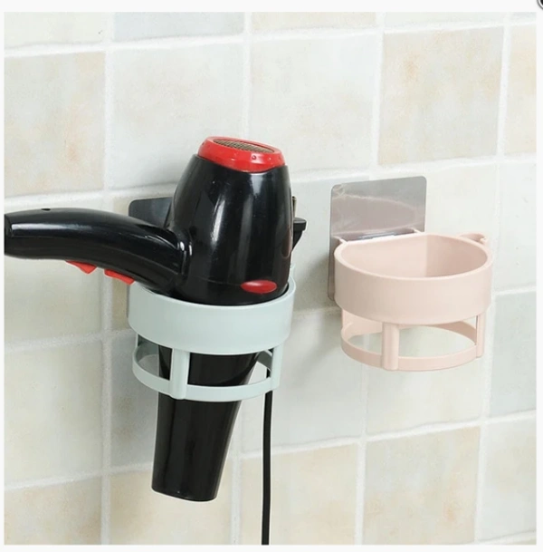 Plastic Self Adhesive Hair Dryer Holder Bathroom Wall Storage Shelf Organizer Stand, (Multi Color) - 1 Pc 